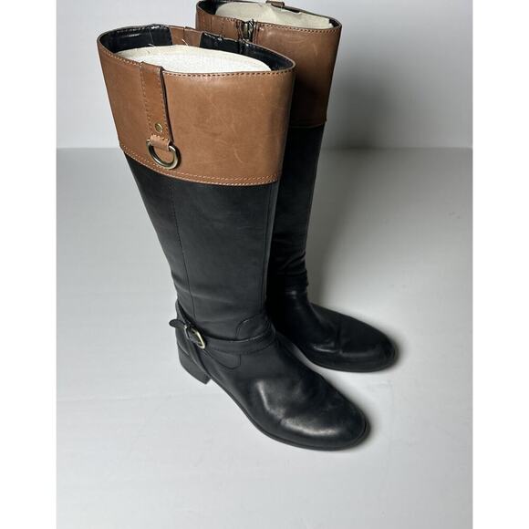 Bandolino Black Brown Leather Buckle Knee High Boots Women's Size 9.5 Equestrian - Picture 8 of 11